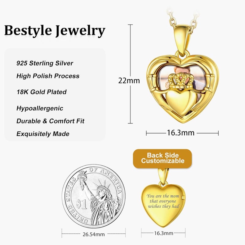 Bestyle Sterling Silver Heart Locket Necklace for Women, Dainty Cute Small Heart Locket Pendant in Gold/Rose Gold/Silver, Love Statement Jewelry Gift for Mother Wife - Image 5